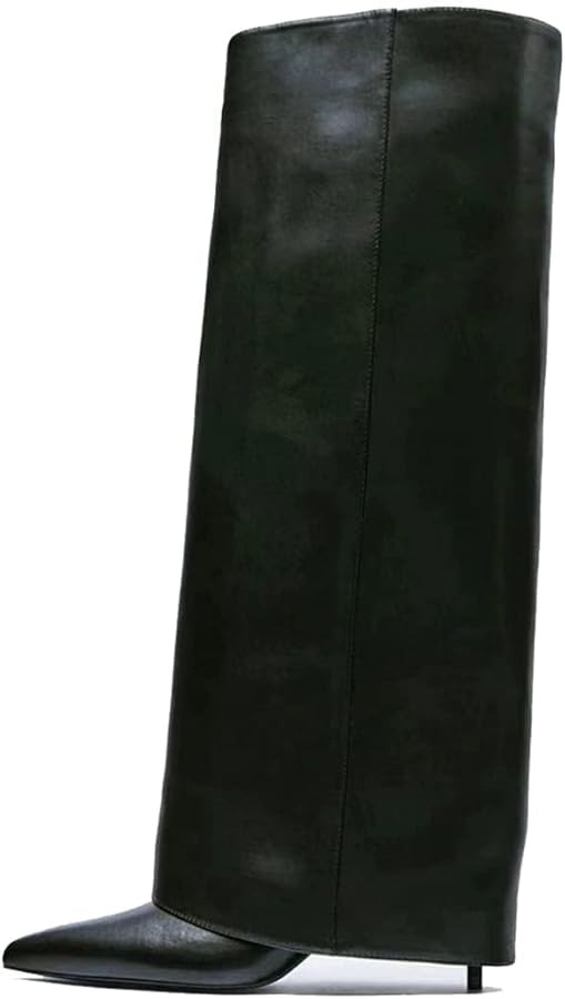 Goolita Women's Stiletto Heel Knee High Boots Pointed Toe Slip On Fold Over Boots For Women Sewin... | Amazon (US)
