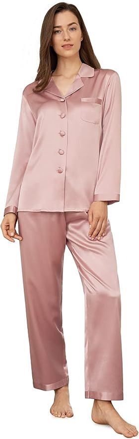 LilySilk Women's Silk Pyjama Set 22 Momme Long Sleeves Pyjamas loungewear 100% Pure Mulberry Silk... | Amazon (UK)