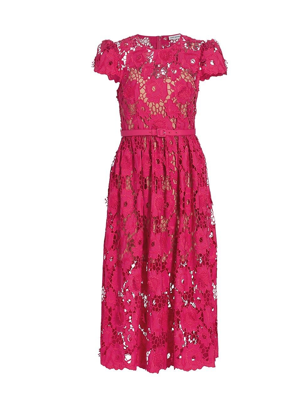 Women's Guipure Lace Belted Midi-Dress - Red - Size 8 - Red - Size 8 | Saks Fifth Avenue