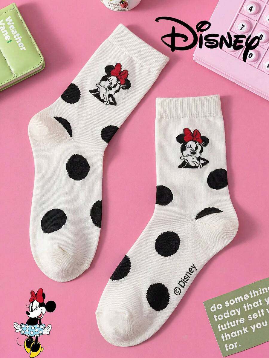 3/1 Pair Authentic Disney Polka Dot Crew Socks For Women, Suitable For Summer Wear. Cute Cartoon ... | SHEIN