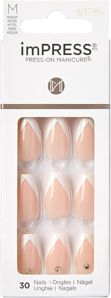 KISS imPRESS Press-On Manicure, Nail Kit, PureFit Technology, Medium Length Press-On Nails, So Frenc | Amazon (US)