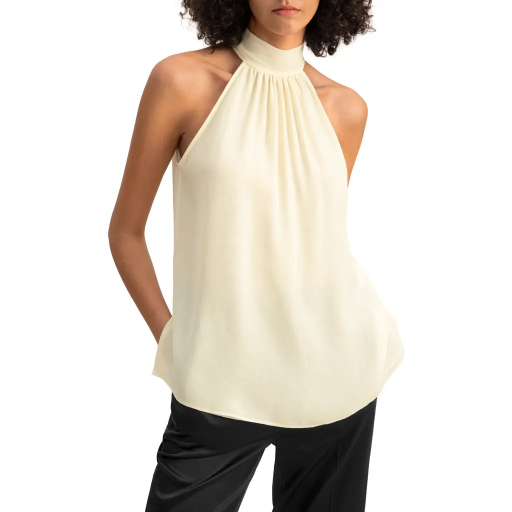 Lilysilk Silk Georgette Halter Neck Top in Lily White at Nordstrom, Size 10 | Nordstrom