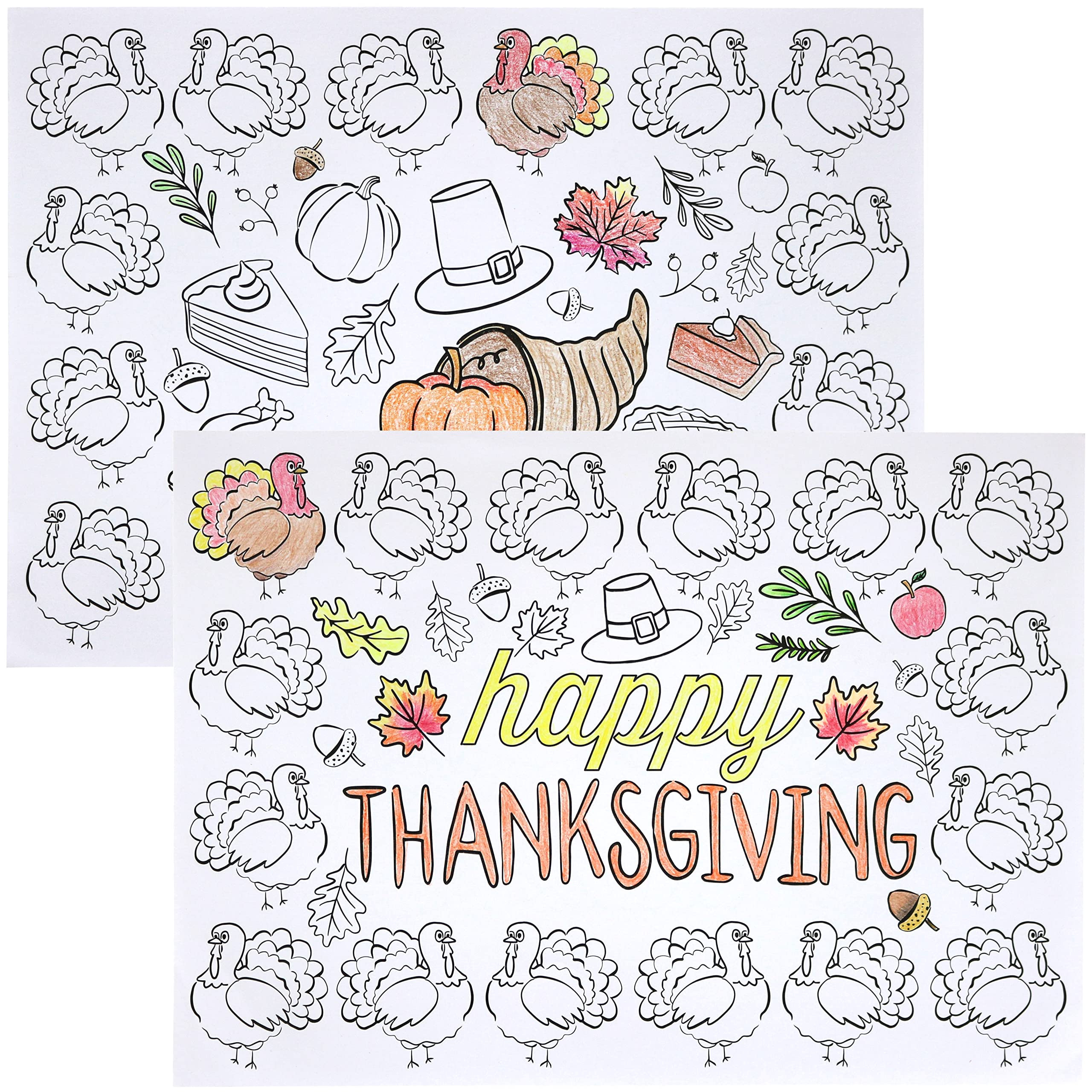 Iconikal Color-Your-Own 2-Sided Reversible Disposable Paper Place Mats, 14 x 10-inches, Happy Tha... | Amazon (US)