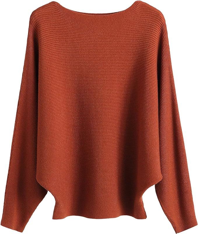 GABERLY Boat Neck Batwing Sleeves Dolman Knitted Sweaters and Pullovers Tops for Women | Amazon (US)