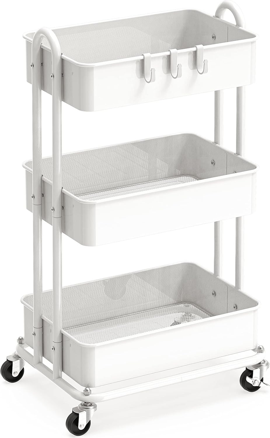 Simple Houseware Heavy Duty 3-Tier Metal Utility Rolling Cart, White | Amazon (US)