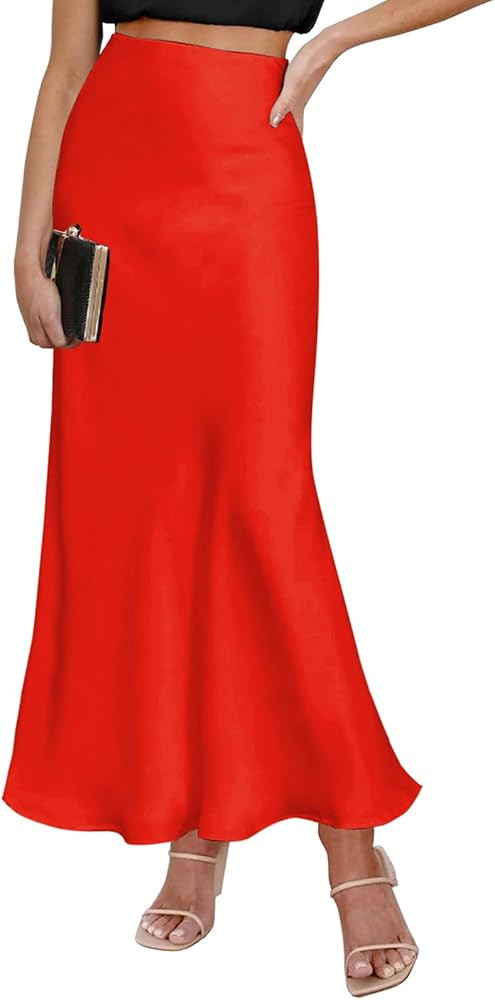 Spring Summer Skirts 2025 Satin Skirt High Waisted Maxi Cocktail Party Wedding A-Line Long Skirts | Amazon (US)