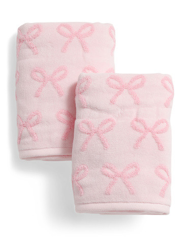 2pk Yarn Dyed Terry Jacquard Monica Zero Twist Bow Hand Towels | TJ Maxx