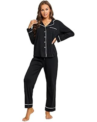 Ekouaer Pajamas Women's Long Sleeve Sleepwear Soft Button Down Loungewear Pjs Lounge Set Nightwea... | Amazon (US)