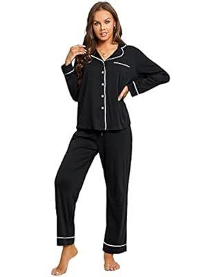 Ekouaer Pajamas Women's Long Sleeve Sleepwear Soft Button Down Loungewear Pjs Lounge Set Nightwea... | Amazon (US)