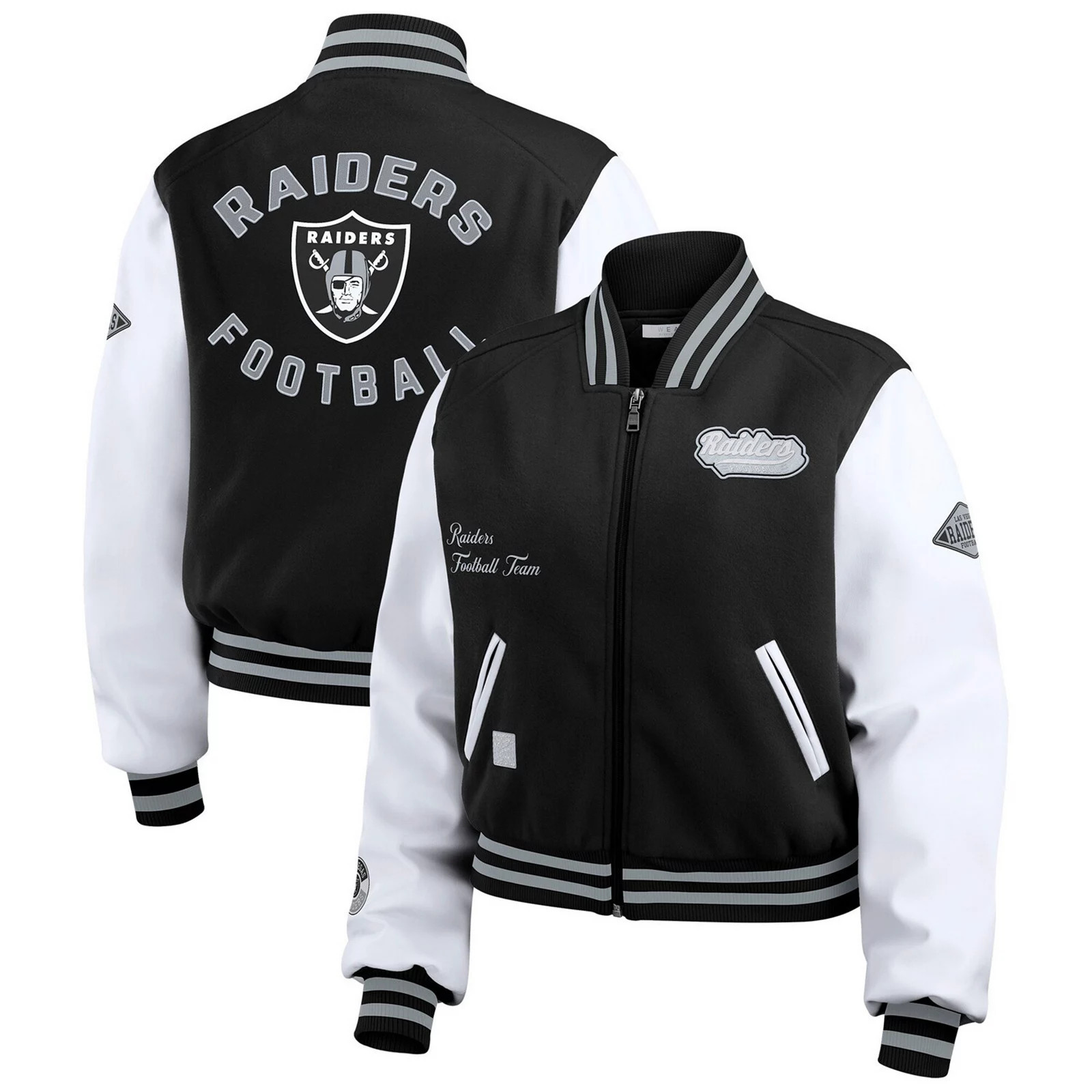 Women's WEAR by Erin Andrews Black/White Las Vegas Raiders Varsity Full-Zip Jacket, Size: 2XL, Lvr Black | Kohl's