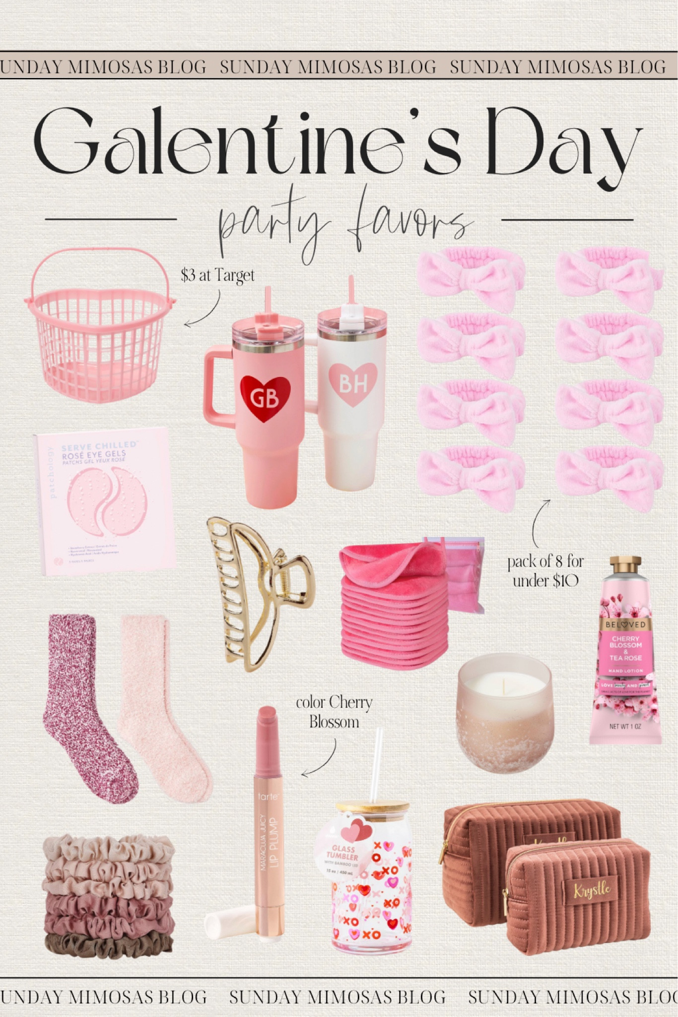 Galentines Party favors 💕❤️

Hosting a Galentine’s Day party for your girlfriends!? Here are some cute Valentine’s Day gifts you can give as party favors! These pink spa headbands are under $10 for a set of 8 and we love these Patchology eye gels! 😍

Valentine’s Day basket, Galentines gifts, Galentines day, Galentines gift, Galentines party, gifts for friends, pink Stanley, Galentines basket

#LTKSeasonal #LTKSaleAlert #LTKParties