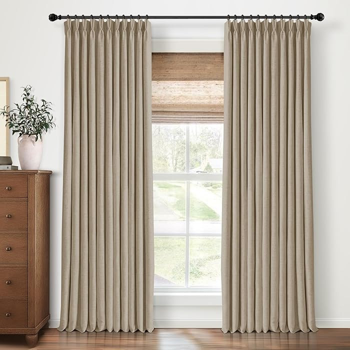 Pinch Pleated Blackout Curtains 120 Inch Long, Linen Blend, 100% Blackout Drapes with 20 Hooks, I... | Amazon (US)
