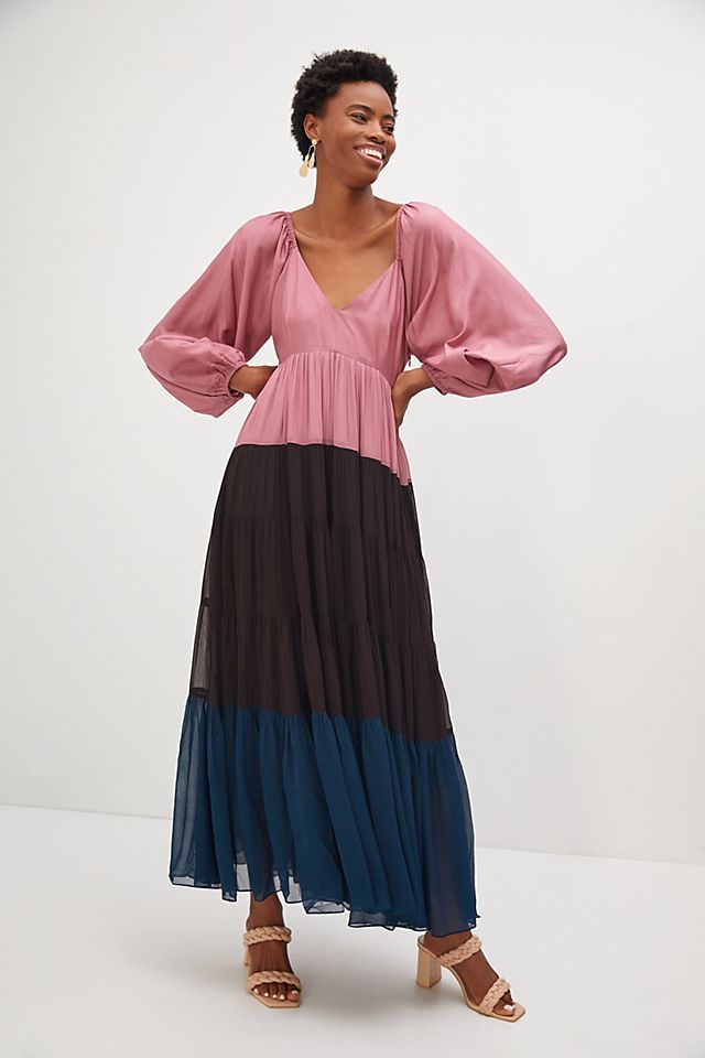 Puff-Sleeved Colorblocked Maxi Dress | Anthropologie (US)