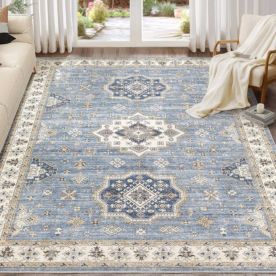 Washable Area Rugs for Living Room -8x10 Neutral Vintage Distressed Floral Farmhouse Boho Large S... | Amazon (US)