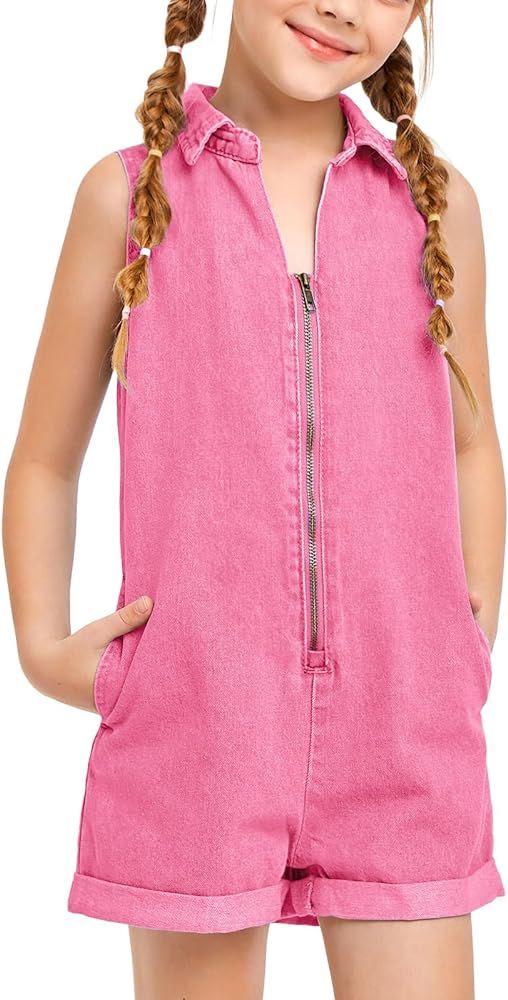 Haloumoning Girls Zip Up Denim Romper Summer Sleeveless Short Jumpsuit Fashion Outfits with Pocke... | Amazon (US)