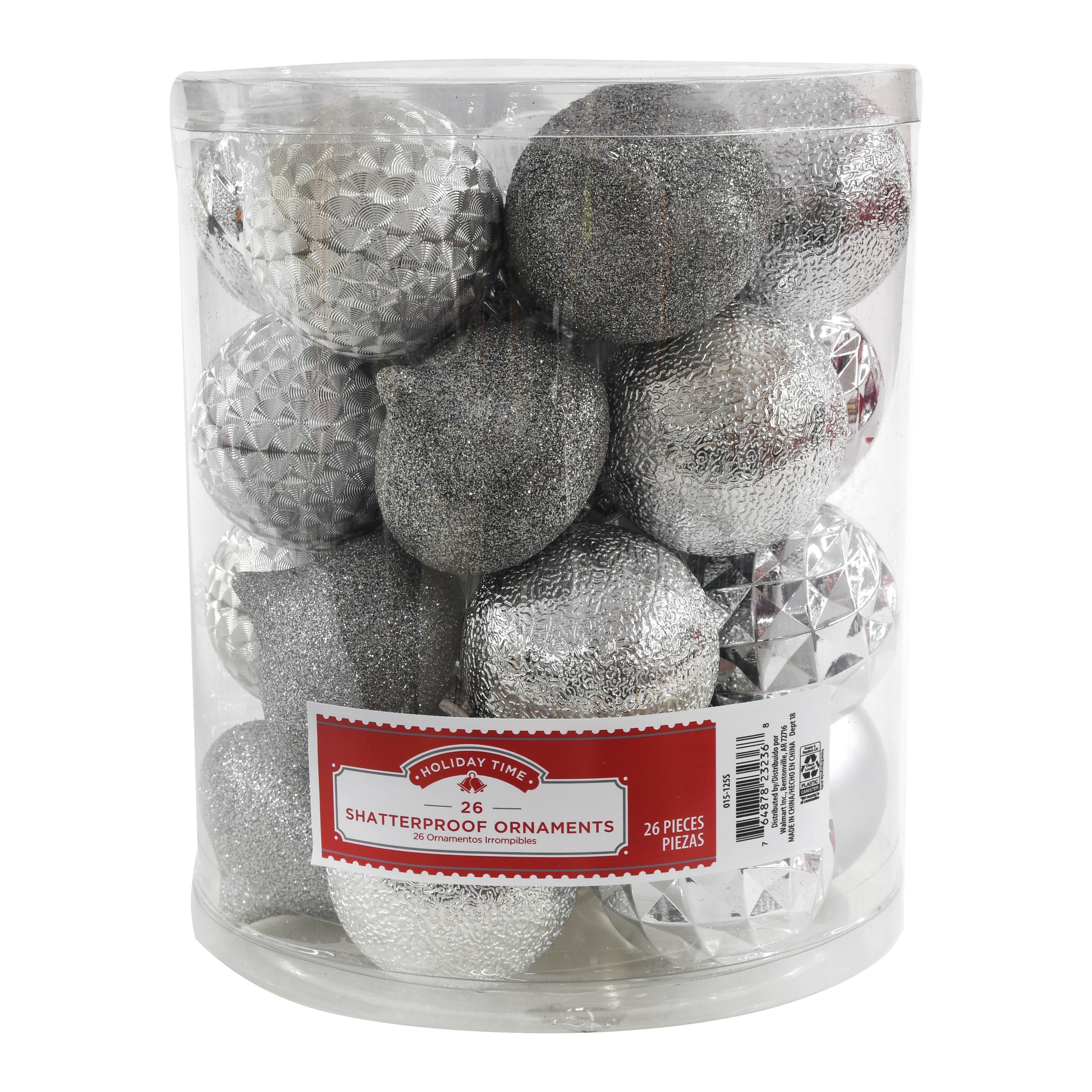 Holiday Time Shatterproof Ornaments, Silver, 26 Count | Walmart (US)