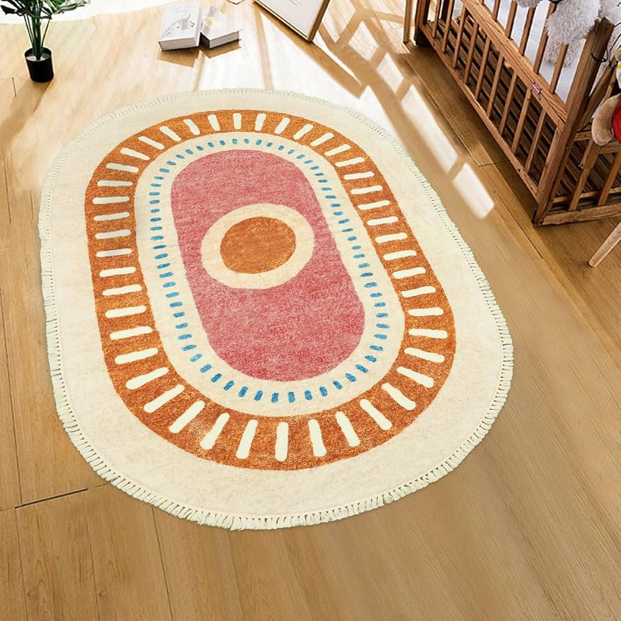 Lukinbox Sun Kids Rugs for Bedroom, 4x6 Boho Oval Washabl Area Rugs, Super Soft Non-Slip Colorful... | Amazon (US)