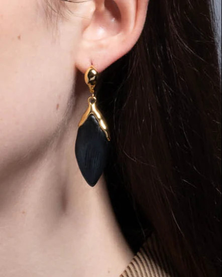 Black Luminous Lucite Petal Leverback Earring | Alexis Bittar