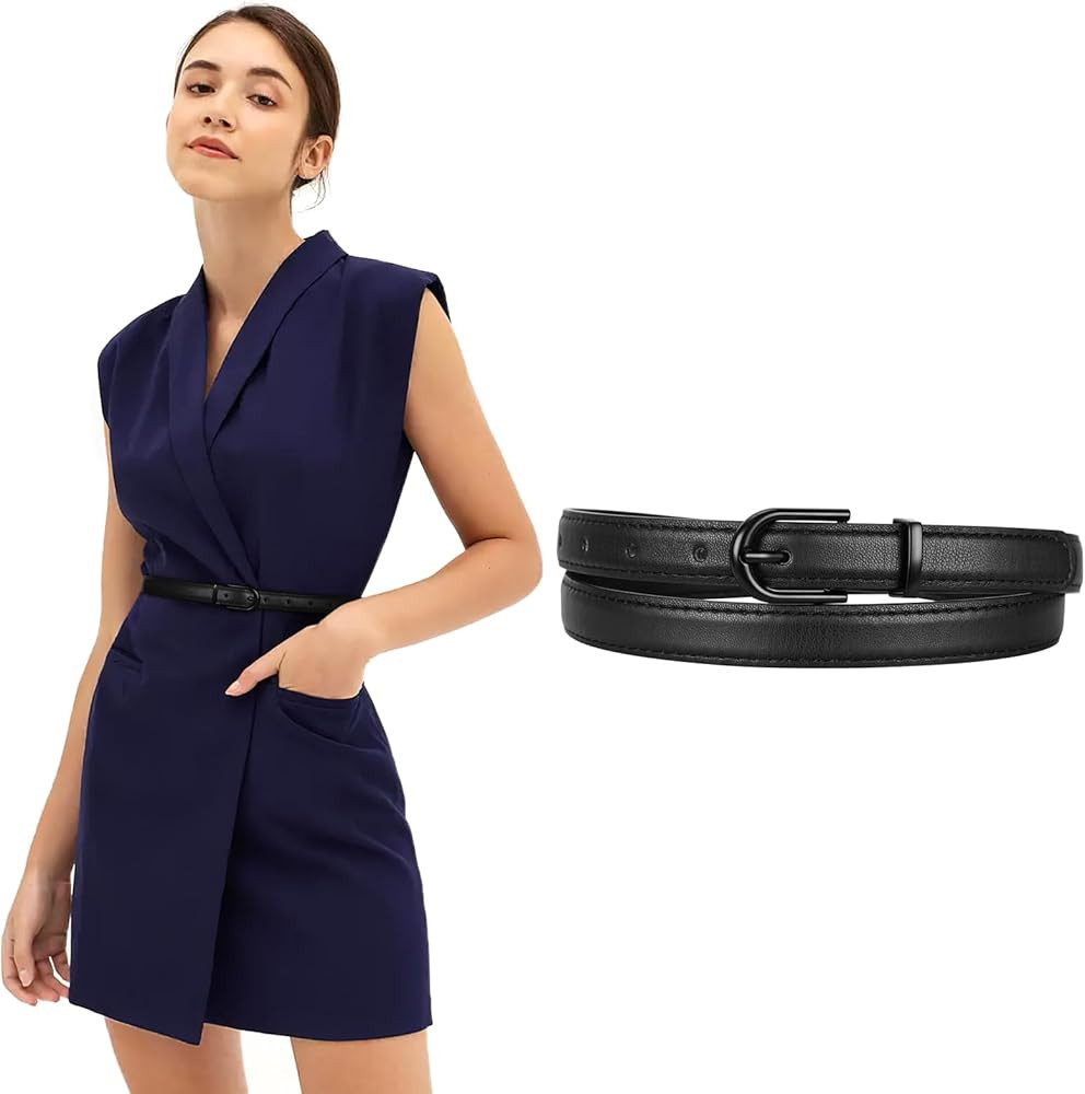 JASGOOD Womens Thin Leather Belt Skinny Faux Leather Belt for Jeans Dress with Gold Alloy Buckle | Amazon (CA)