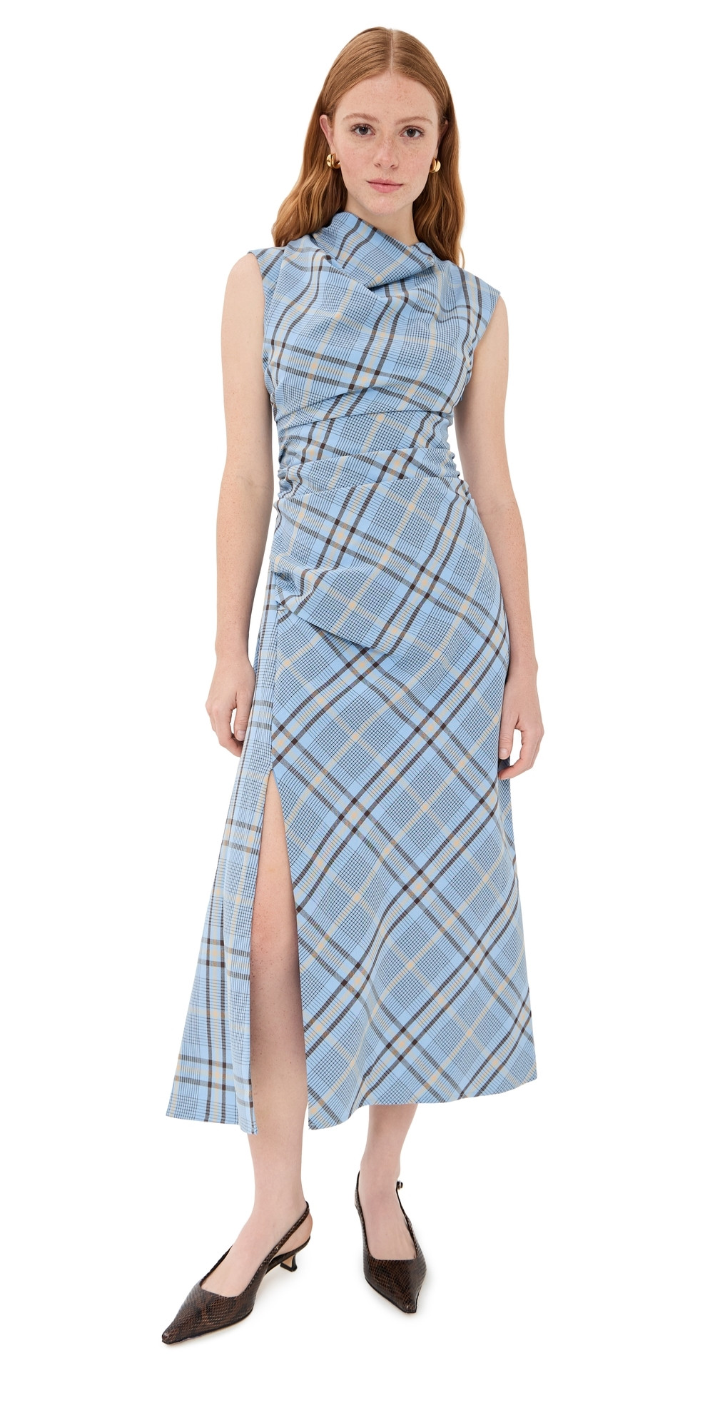 SIMKHAI Burke Draped Midi Dress Horizon Plaid 12 | Shopbop