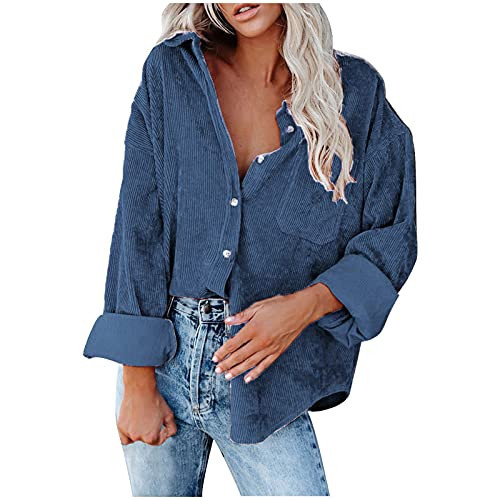 Womens Corduroy Button Down Shirts 2022 Fall Fashion Long Sleeve Loose Jacket Casual Oversized Shacket Blouse Top | Amazon (US)