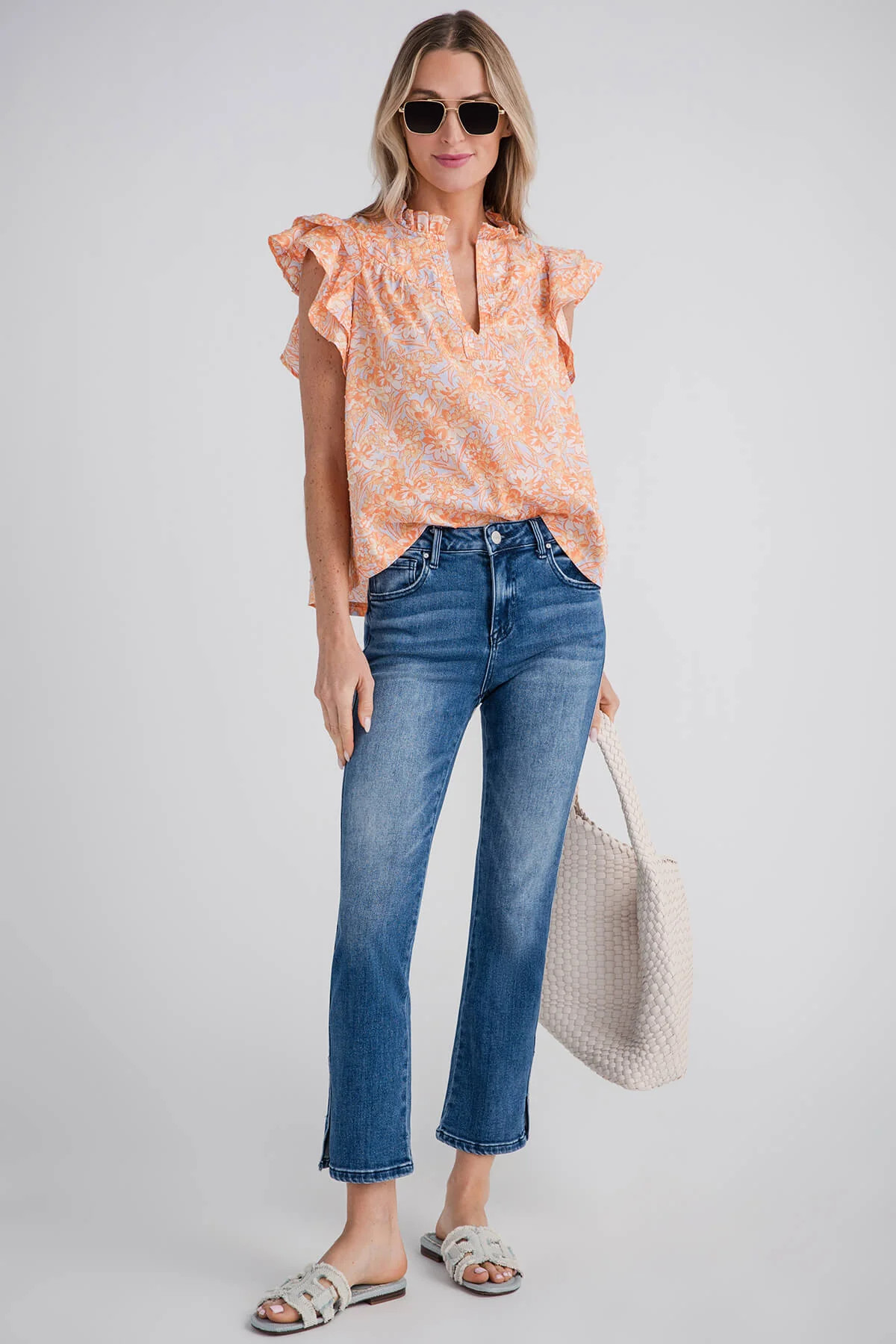 Risen Blair Mid Rise Slim Side Slit Straight Leg Jeans | Social Threads