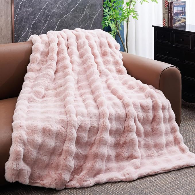 Light Pink Throw Blanket Fluffy Fuzzy Soft Blanket for Couch Faux Rabbit Fur Blanket Bubble for B... | Amazon (US)