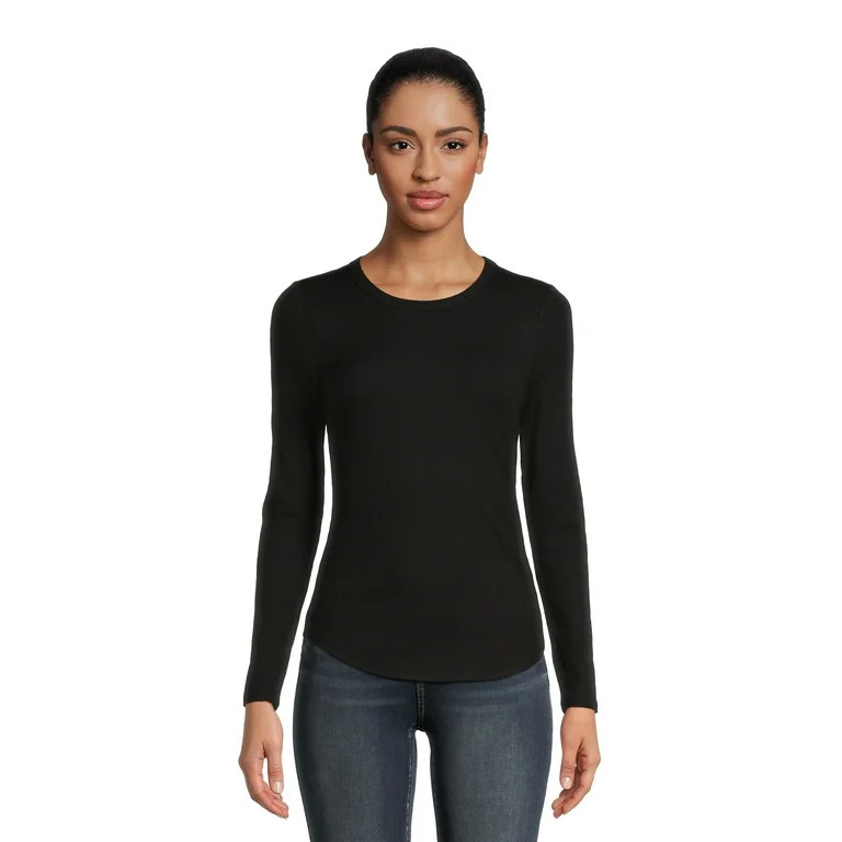 No Boundaries Juniors Ribbed Crewneck Tee with Long Sleeves | Walmart (US)