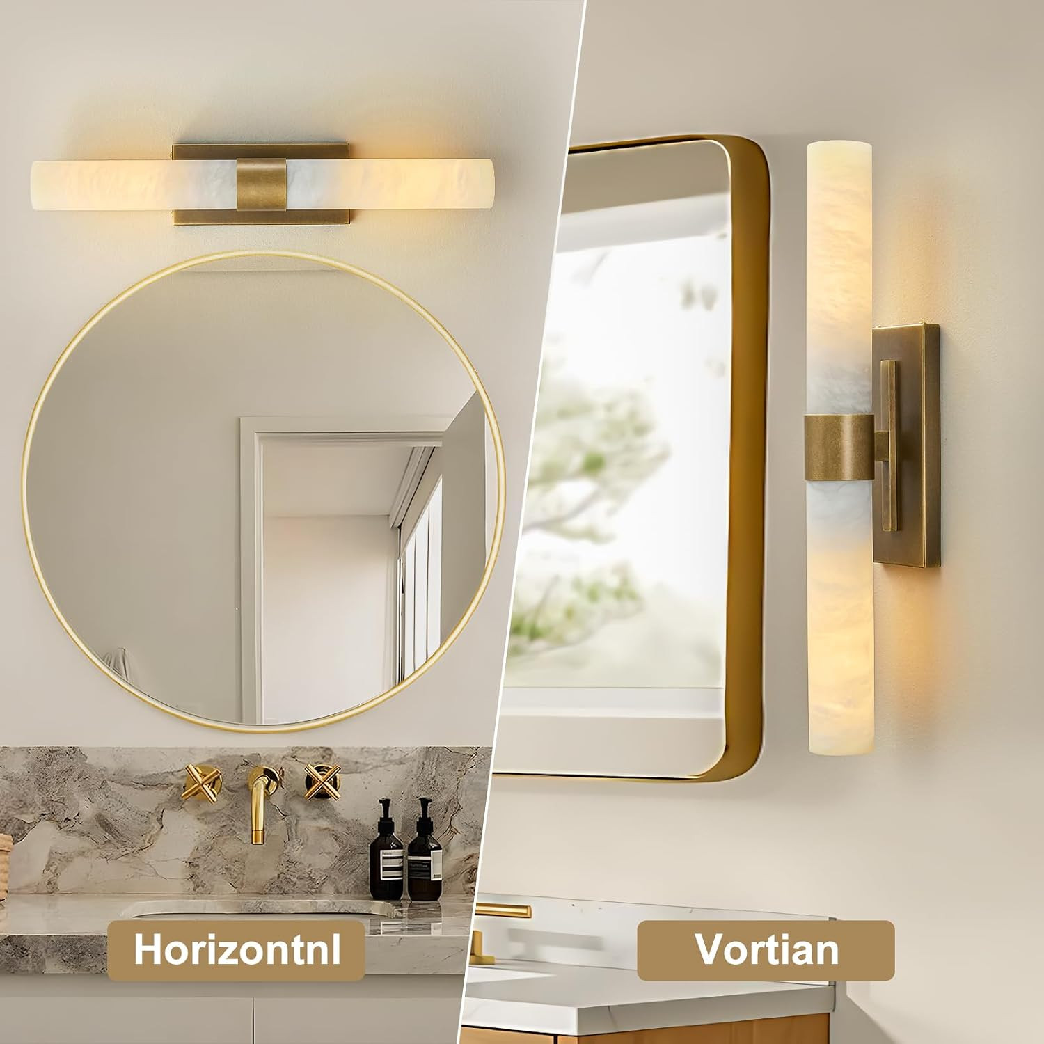 Natural Alabaster Wall Sconce, Brass Wall Sconce, Modern Bronze Marble Sconce, Rust Resistant Vin... | Amazon (US)