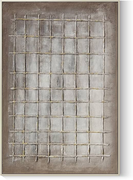 GeekMacro Abstract Textured Wall Art Hand Painted Brown Canvas Checked Oil Painting 46x31 Contemp... | Amazon (US)