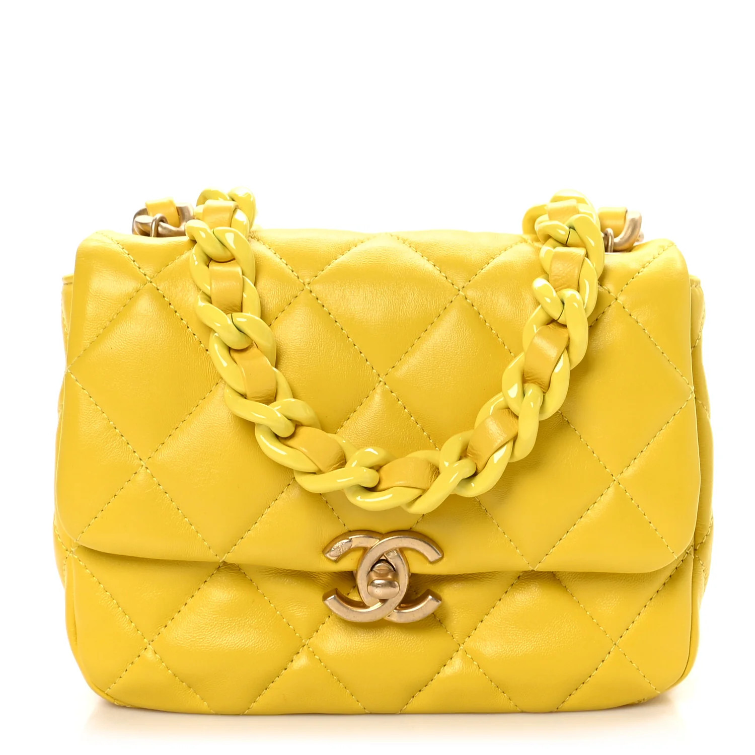 Lambskin Quilted Small Lacquered Chain Flap Yellow | FASHIONPHILE (US)