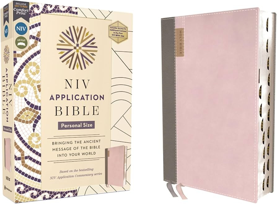 NIV Application Bible, Personal Size, Leathersoft, Pink/Gray, Red Letter, Thumb Indexed, Comfort ... | Amazon (US)