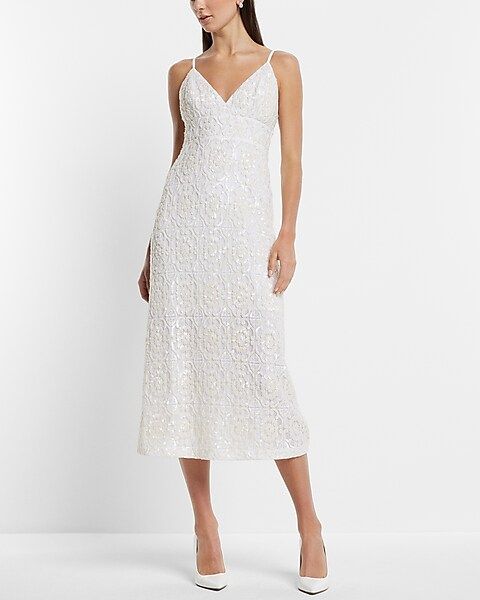 Bridal Ivory Sequin Embellished Midi Dress | Express