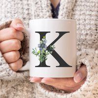 Monogram Initial Letter K Coffee Mug Gift For Her Christmas, Birthday, Mother's Day, Or Wildflower B | Etsy (US)