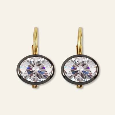 Rhodium Oval Bezel Drop Earrings | HART