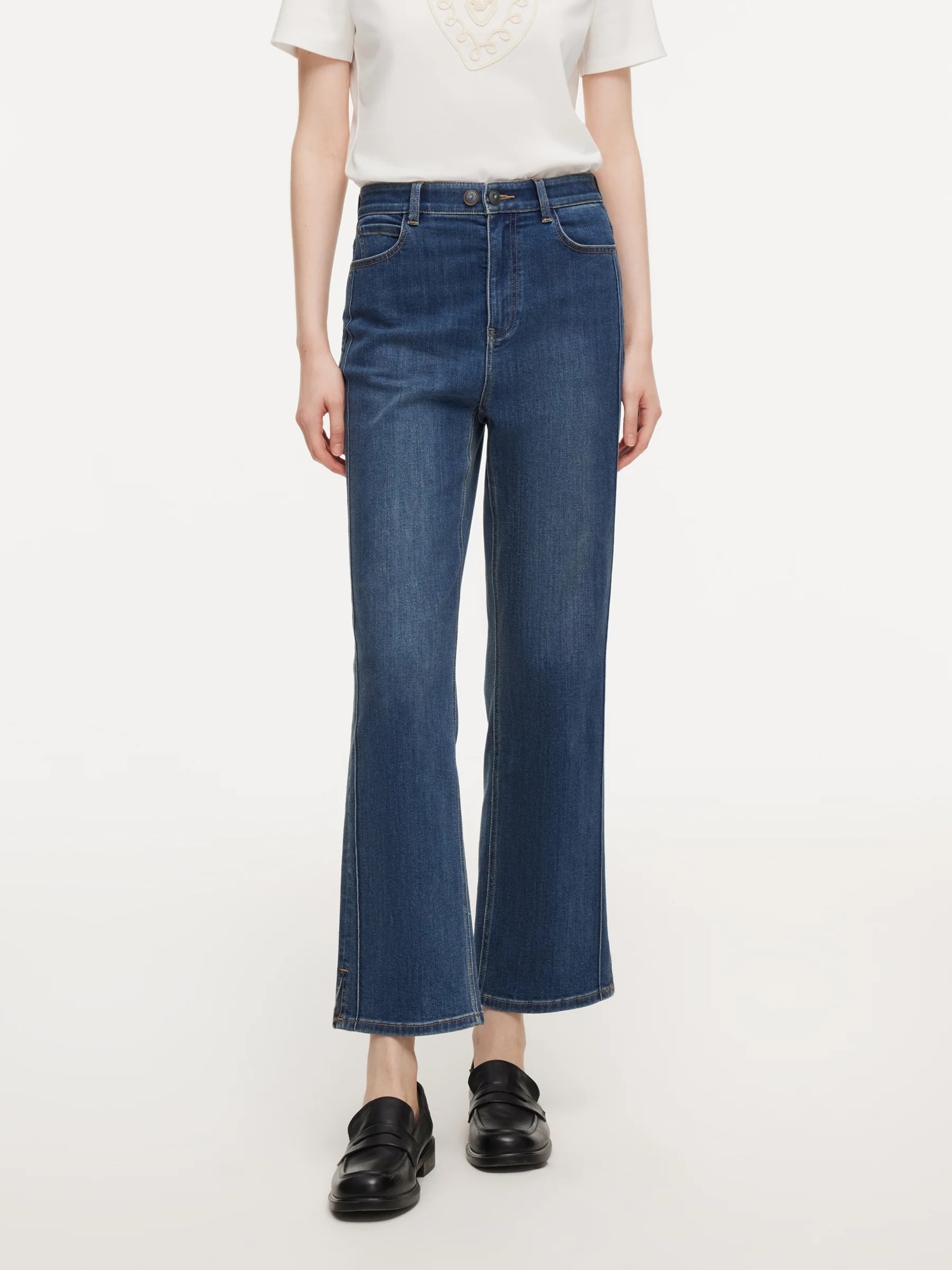 Acetate Blend Denim Adjustable Waist Women Ankle-Length Jeans | GOELIA