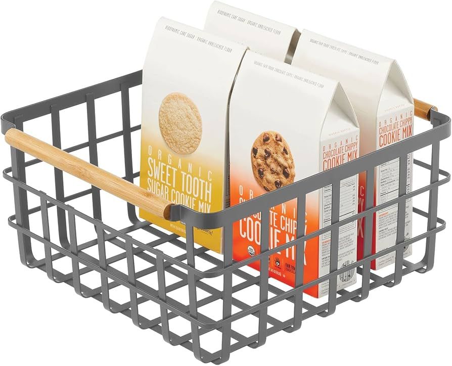 mDesign Farmhouse Metal Wire Food Organizer Storage Bin Basket with Bamboo Handles for Kitchen Ca... | Amazon (US)