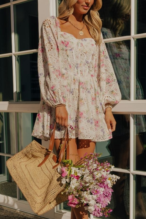 Amour in Bloom Floral Eyelet Mini Dress | Impressions Online Boutique