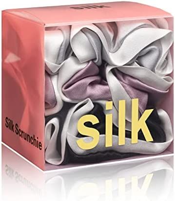 Silmer Silk Scrunchies for Hair Bicolor Silk Hair Tie 100% Mulberry 3 Pack(Silvery Grey, Pale Mau... | Amazon (US)