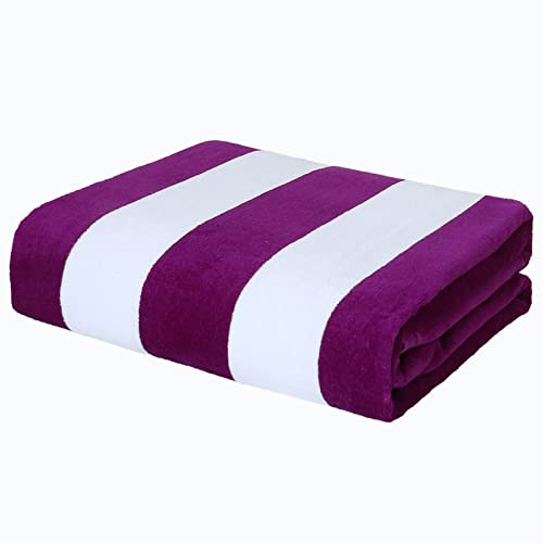 Exclusivo Mezcla Cotton Oversized 35x70 Inches Cabana Stripe Beach Towel, Super Absorbent Soft Plush Pool Bath Towel (Purple) | Amazon (US)