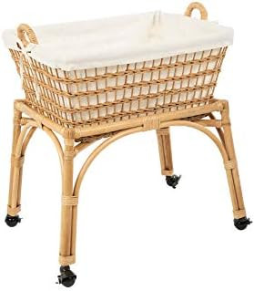 Amazon.com: Rectangular Rolling Wicker Laundry Basket & Hamper with Cotton Liner and Stand : Home... | Amazon (US)