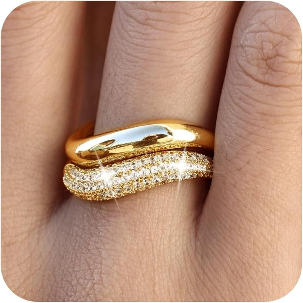 MBW Stackable Cubic Zirconia Gold Wave Rings for Women, Stacking Gold Rings That Don't Tarnish CZ... | Amazon (US)