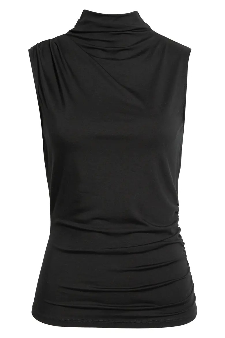 Veronica Beard Mylie Ruched Sleeveless Top in Black at Nordstrom, Size X-Large | Nordstrom