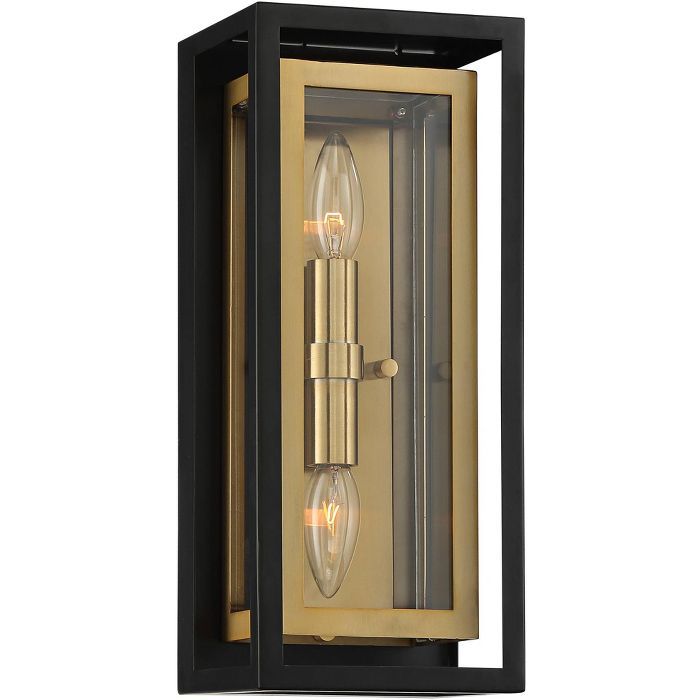 Possini Euro Design Modern Outdoor Wall Light Fixture Mixed Metal Black Brass 14" Double Box Clea... | Target