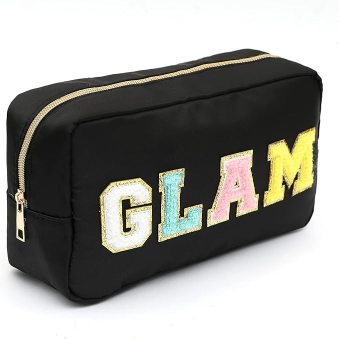 ForLocx Nylon Cosmetic Bag Chenille Letter Pouch Travel Makeup Bag Preppy Small Stuff Pouch for W... | Amazon (US)