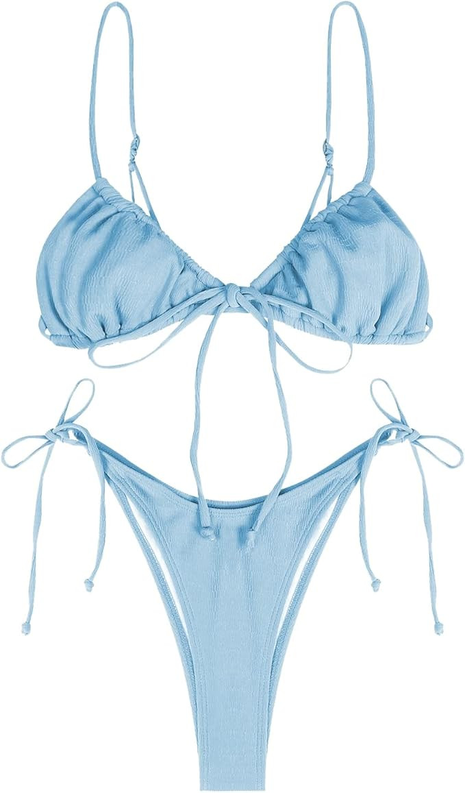 ZAFUL Womens High Cut Thong Bikini Set Swimsuits Cami String Sexy Bathing Suit | Amazon (US)