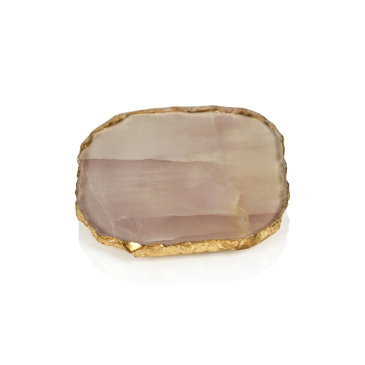 Pink Agate Coaster with Gold Rim | Megan Molten