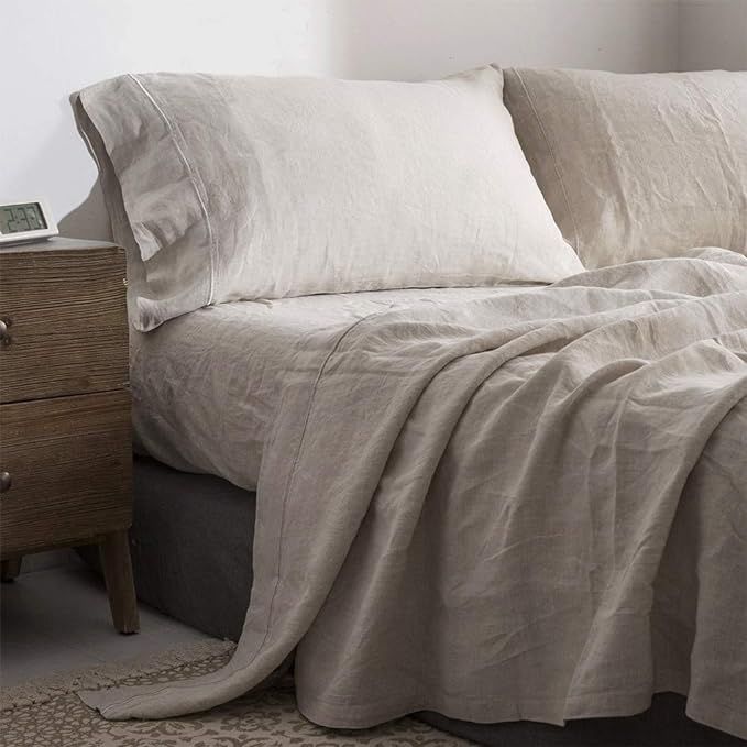 Simple&Opulence 100% Washed Linen Sheet Set-King Size-Natural France Flax Bed Sheet-4 Pcs Breatha... | Amazon (US)