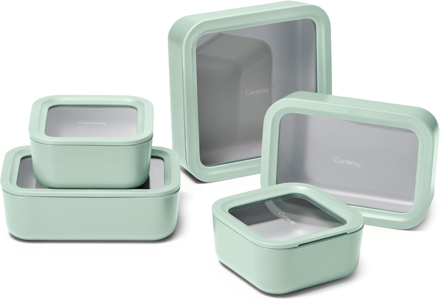 Caraway Glass Food Storage Set, 14 Pieces - Ceramic Coated Food Containers - Easy to Store, Non Toxic Lunch Box Containers with Glass Lids - Includes Storage Organizer & Dot & Dash Inserts - Mist | Amazon (US)