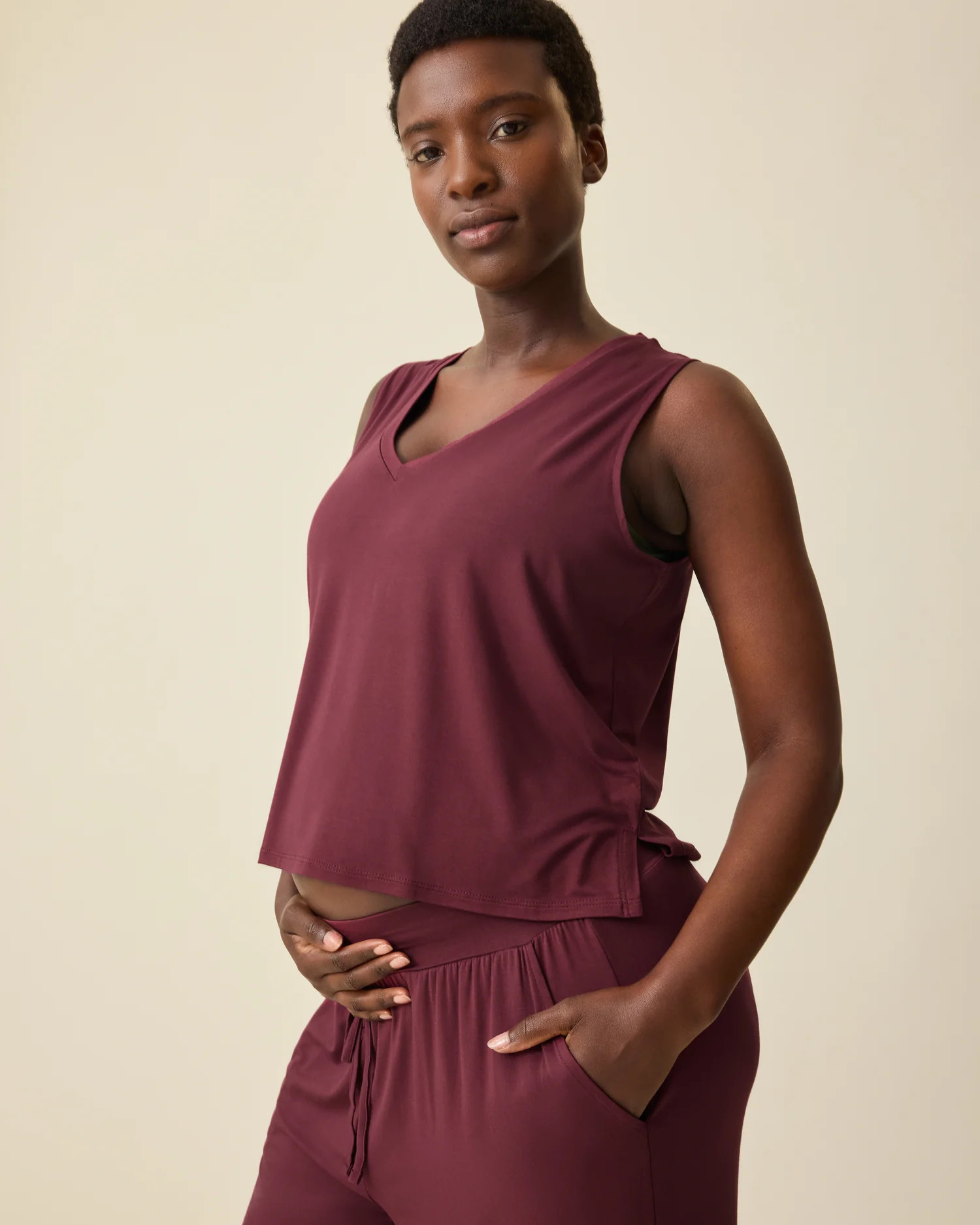 Aria Bamboo Cropped V-neck Tank | Deep Burgundy - Kindred Bravely | Kindred Bravely